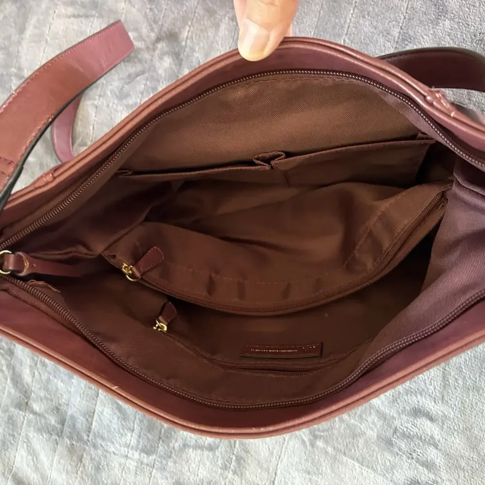 INC International Concepts Burgundy Top Zip Closure Hobo Bag Inside Pockets